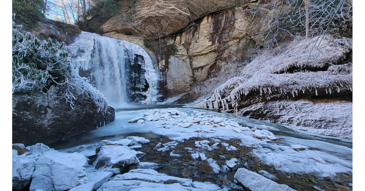 Frozen looking Glass Falls in Pisgah National Forest