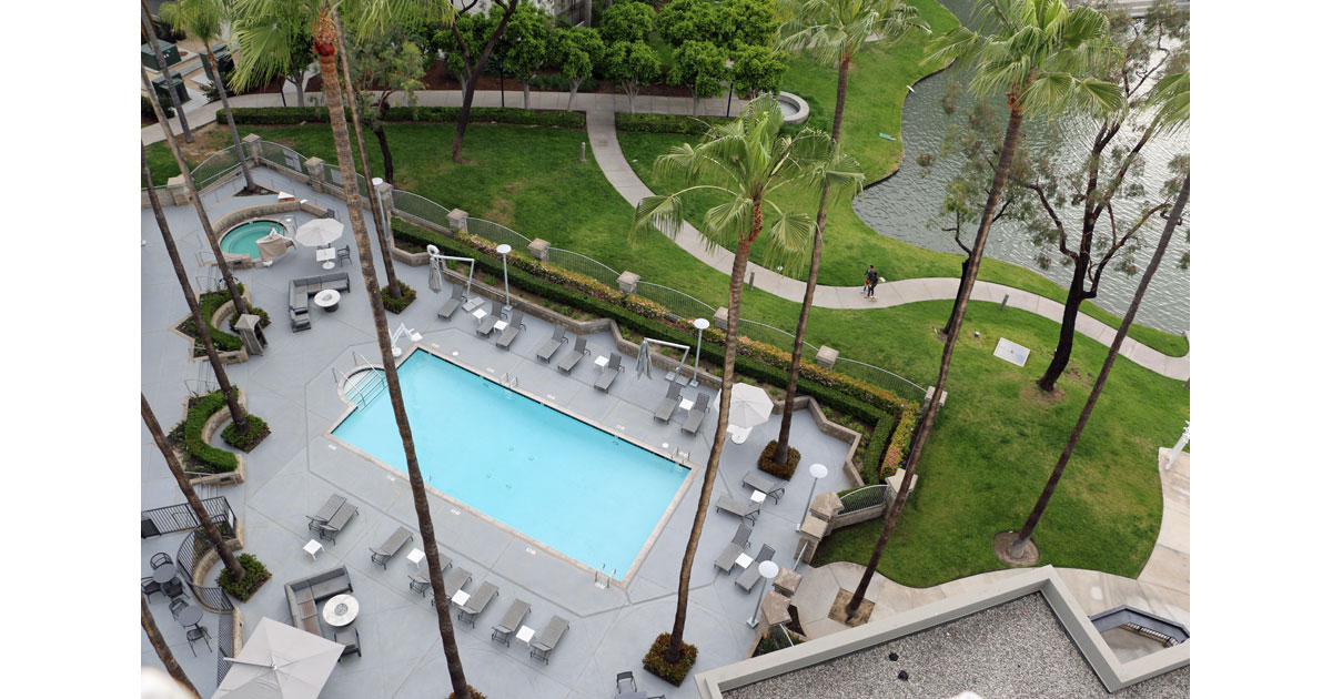 Pool, Palms and Beautiful Outdoor Space at the Costa Mesa Marriott
