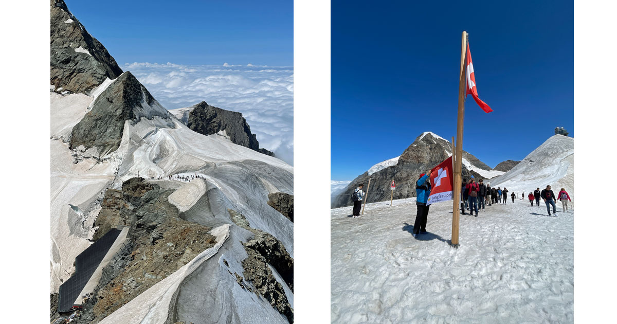 Trekking Along the Glacier and the Swiss Flag Proudly Flies