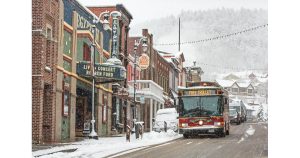 Trolley on Main Street in from of Egyptian Theater - VisitParkCity