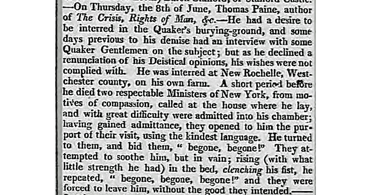 Death Notice of Thomas Paine 
