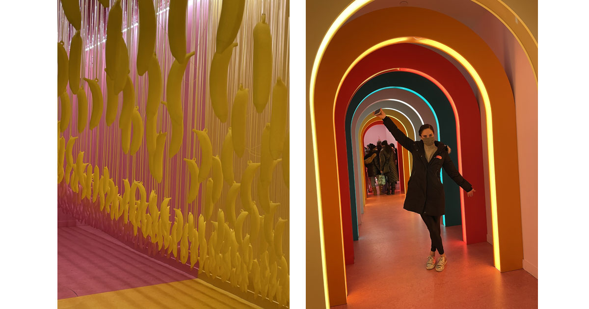Take a walk through the hanging bananas and Dance through the Rainbow Tunnel