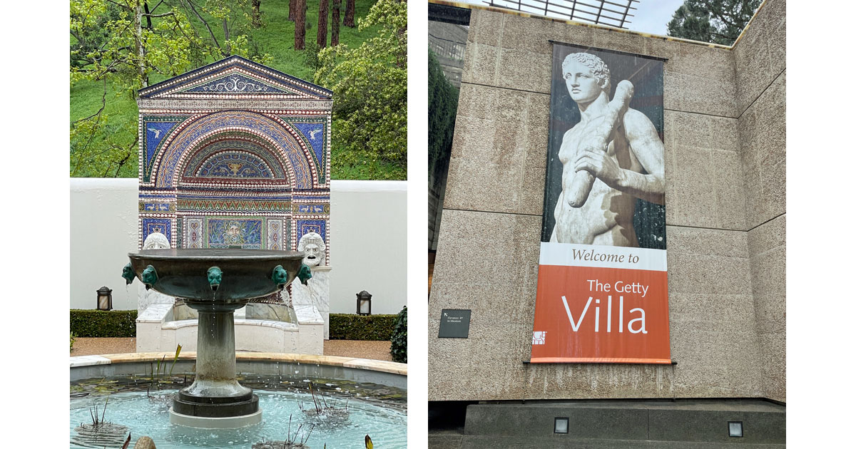 You'll find colorful and intricate use of mosaics at the Getty Villa and the Welcome to the Getty Villa