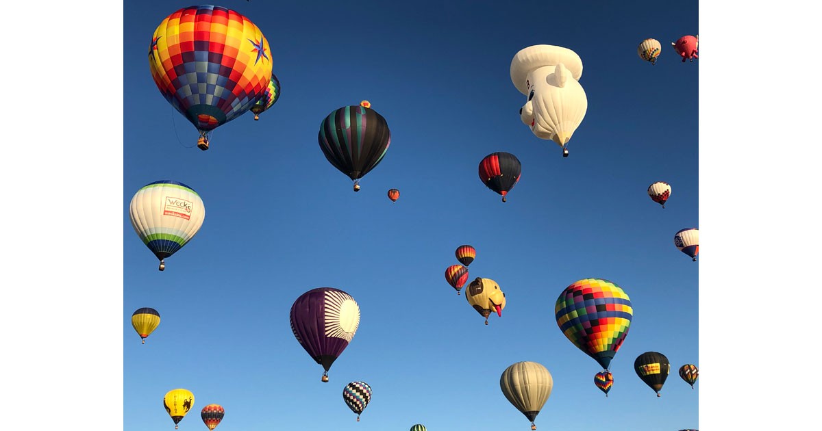 Albuquerque Hot Air Balloon Fiesta photo print fills the New Mexico sky with hundreds of colorful hot air balloons.